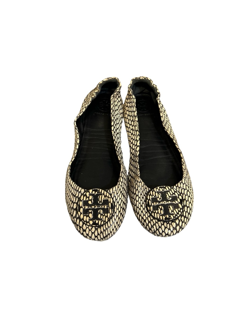 Tory Burch Black and Cream Logo Flats 7.5 m